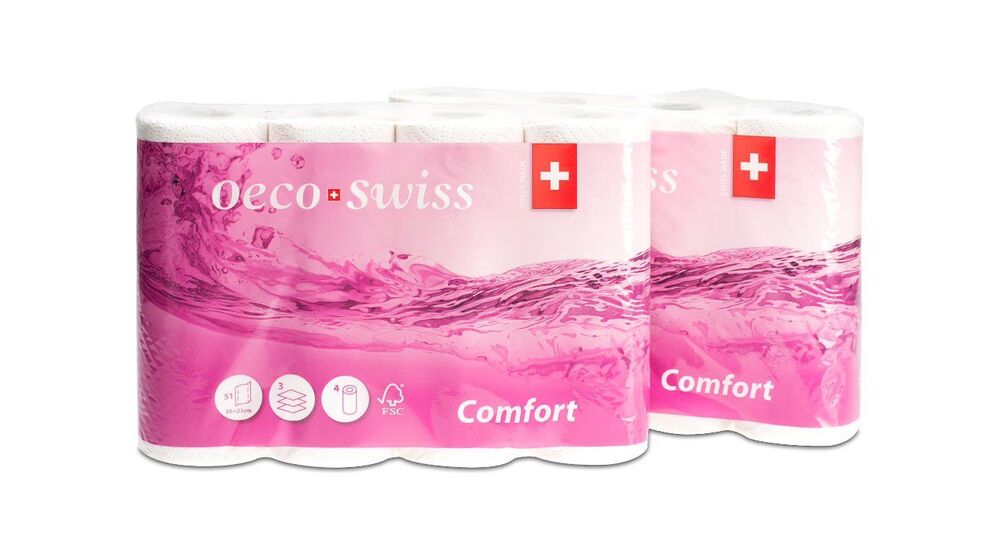 Papier ménage Comfort, 3 couches, Oeco Swiss 4 pièces 10g