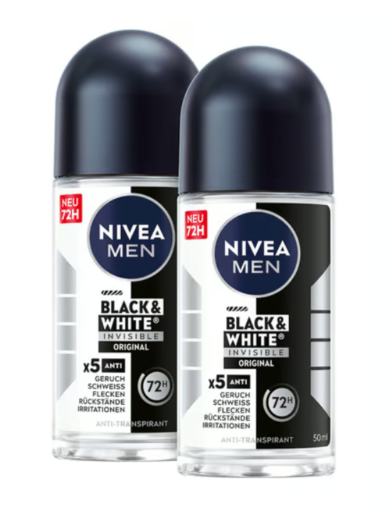 Nivea Men Deo Roll-On Invisible B&W 2x50ml